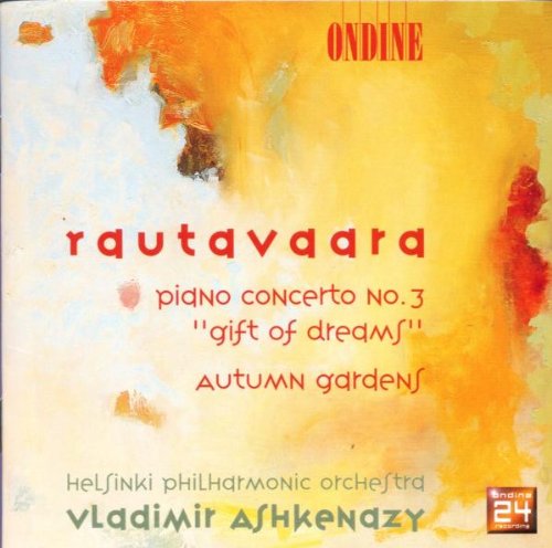 CD cover for Rautavaara’s Piano Concerto No.3 with abstract orange and yellow art.