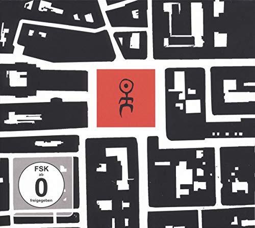 Black and white map with a red square and black logo in the center.