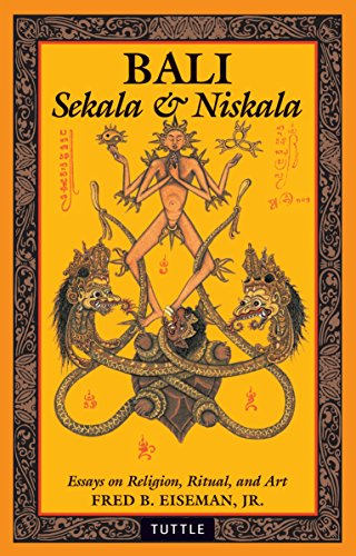 Book cover with yellow background, Balinese illustration, and title Bali: Sekala and Niskala.