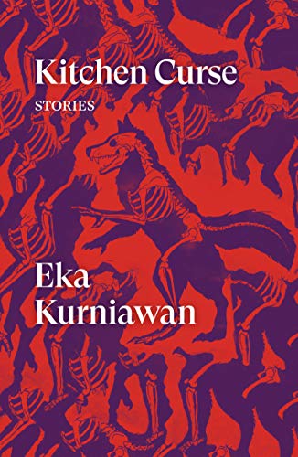 Book cover with a red and purple skeletal animal pattern and white text.