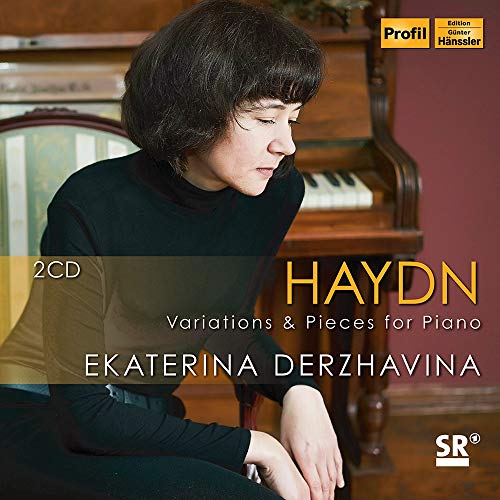 Pianist Ekaterina Derzhavina on CD cover for Haydn variations album.