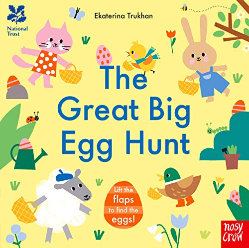 Book cover: colorful animal illustrations with Easter eggs, “The Great Big Egg Hunt.”