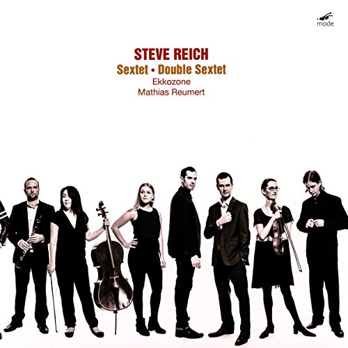 Album cover for Steve Reich’s “Sextet, Double Sextet” featuring six musicians.