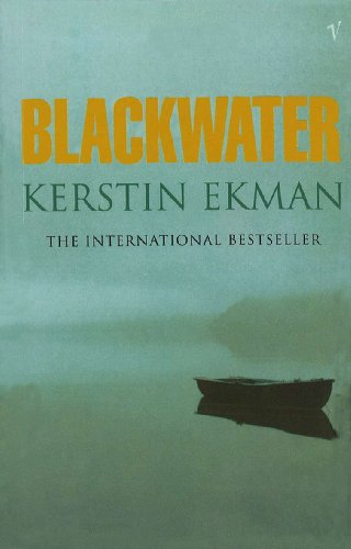 Book cover of Blackwater by Kerstin Ekman featuring a boat on misty water.