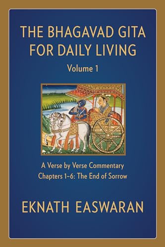 Book cover: “The Bhagavad Gita for Daily Living, Volume 1” with chariot illustration.
