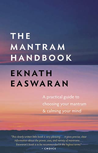 Book cover of The Mantram Handbook by Eknath Easwaran against a sunset landscape background.