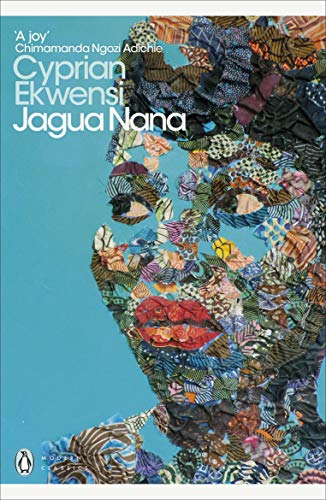 Book cover featuring a portrait made of fabric scraps against a solid blue background.
