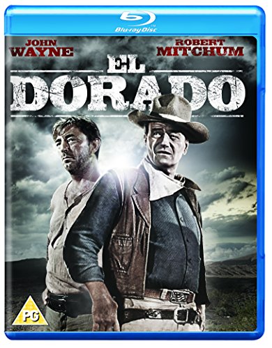 Blu-ray cover for El Dorado featuring John Wayne and Robert Mitchum against a sky.