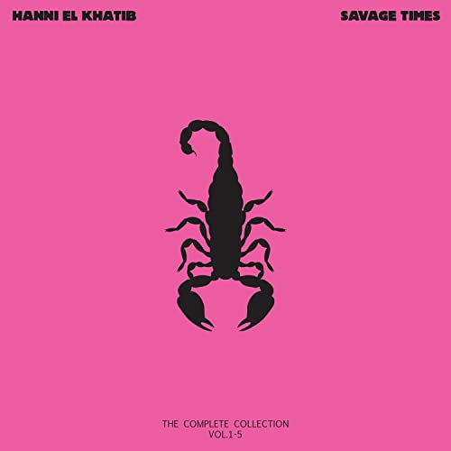 Pink album cover featuring a black scorpion and text: "Savage Times.