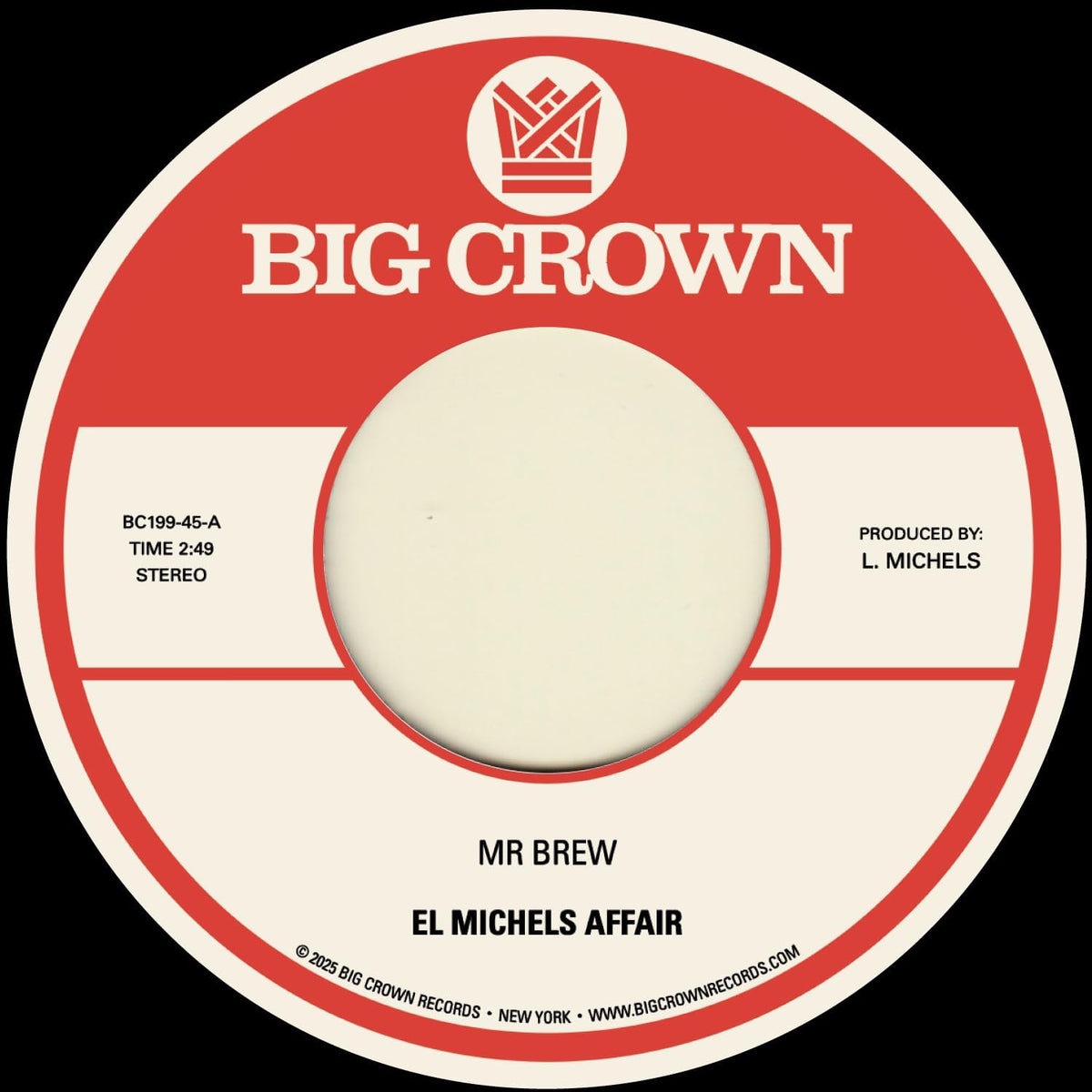 Red and white vinyl record label with "Big Crown" and "El Michels Affair" text.