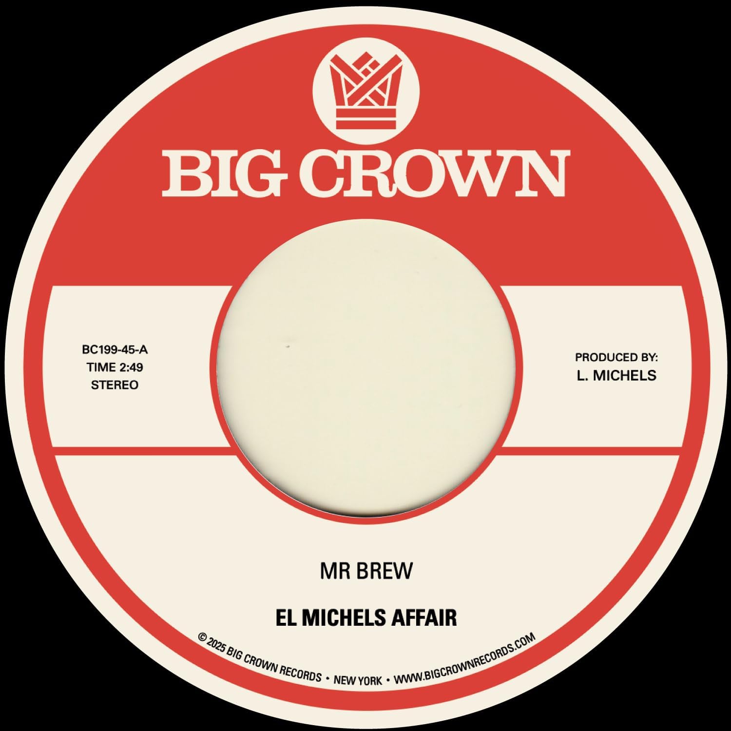 Red and white vinyl record label with "Big Crown" and "El Michels Affair" text.