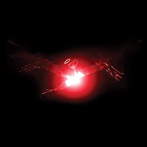 Red and black album cover with a glowing, stylized figure in flight.