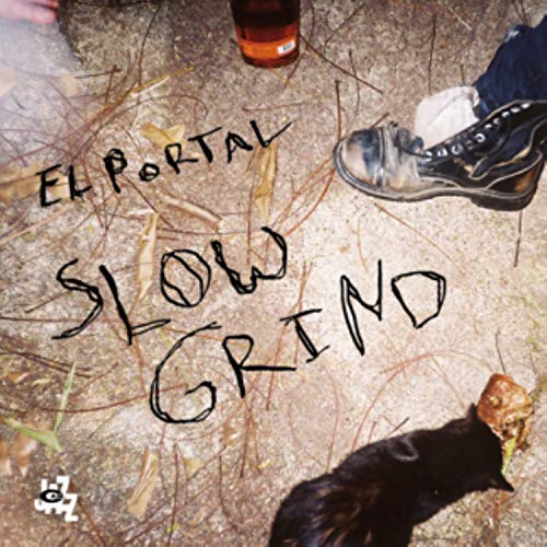 CD cover with handwritten text, foliage, a dog, and a shoe.