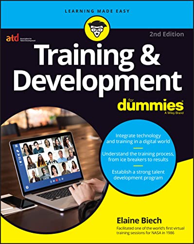 Book cover: "Training & Development For Dummies," 2nd edition, with laptop image.