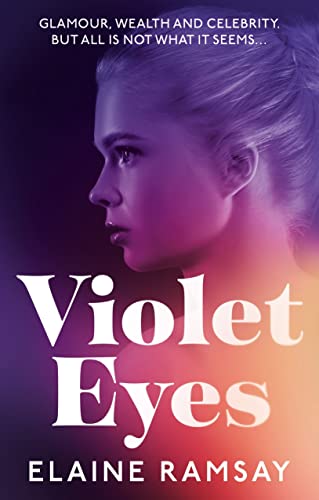 Book cover: woman’s profile with purple and blue lighting, title “Violet Eyes”.