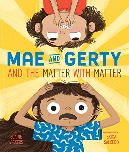 Book cover: two young girls with curly hair, one upside down, looking confused.