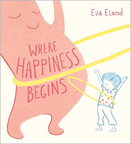 Book cover with a large red bunny and a child playing with a hoop.