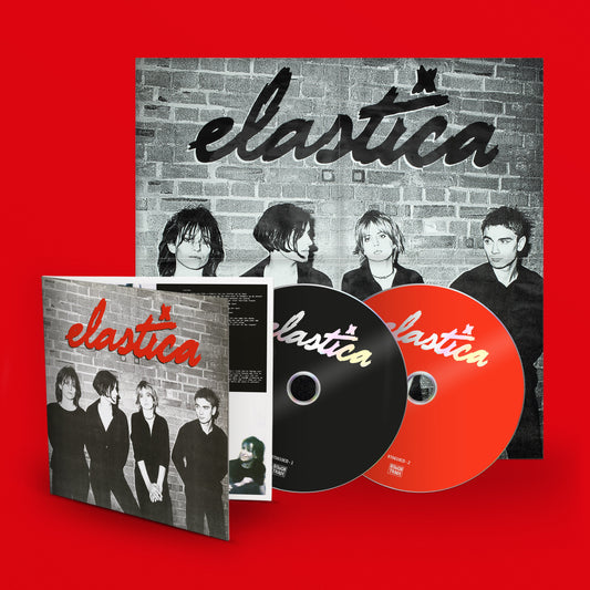 Elastica album cover and two CDs, band members pictured on packaging.