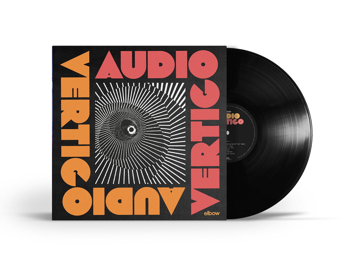 Elbow’s “Audio Vertigo” vinyl record with bold red and yellow cover art.
