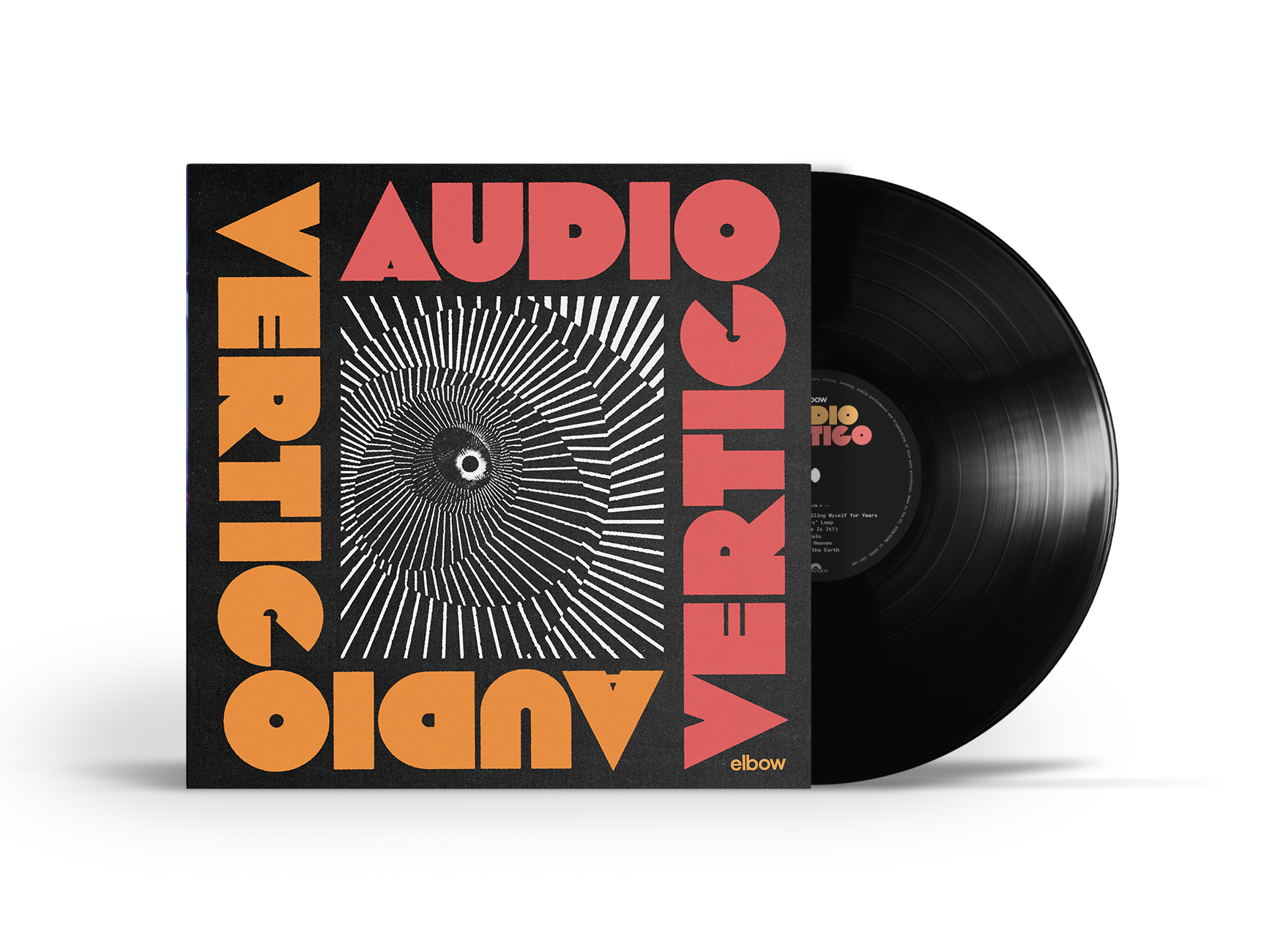 Elbow’s “Audio Vertigo” vinyl record with bold red and yellow cover art.