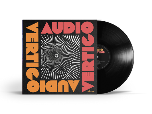 Elbow’s “Audio Vertigo” vinyl record with bold red and yellow cover art.