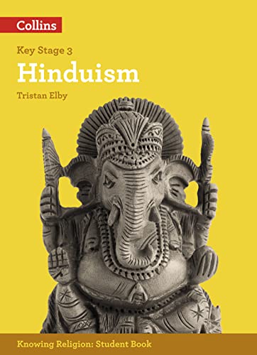 Textbook cover titled Hinduism with a stone Ganesha statue against a yellow background.