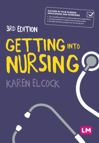 Book cover: "Getting into Nursing" with stethoscope illustration, 3rd edition.