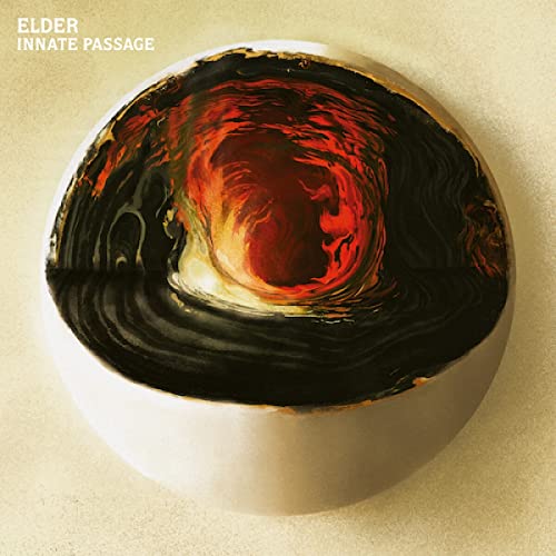 Album cover for Elder’s “Innate Passage” featuring swirling red and black art.
