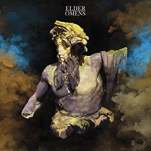 Album cover for Elder’s “Omens” featuring a weathered stone statue.