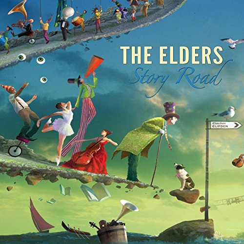 CD cover for The Elders’ “Story Road” featuring whimsical illustrated figures.