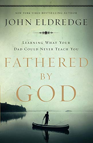 Book cover with title "Fathered by God" and a man in a canoe.