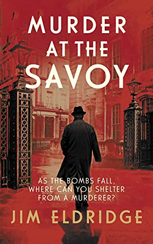 Book cover: man in coat stands before ornate gates, red background.