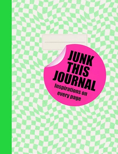 Journal cover with pink sticker and wavy green and white pattern.