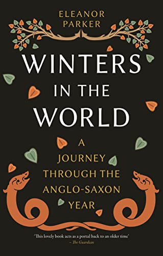 Book cover for Winters in the World with stylized orange serpents and falling leaves.