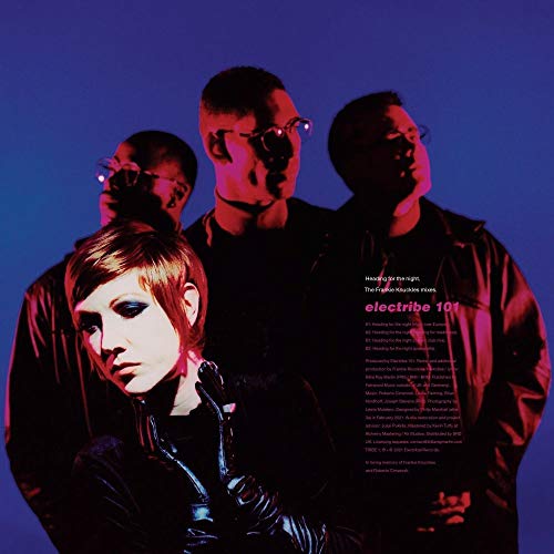 Electribe 101 album cover featuring three men and one woman in dark clothing.