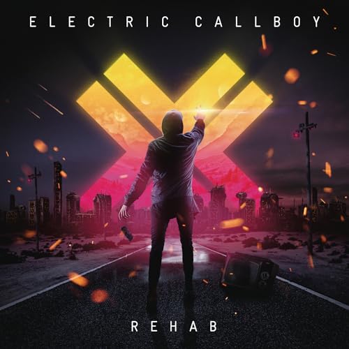 Electric Callboy “Rehab” vinyl album cover: figure with light in a cityscape.