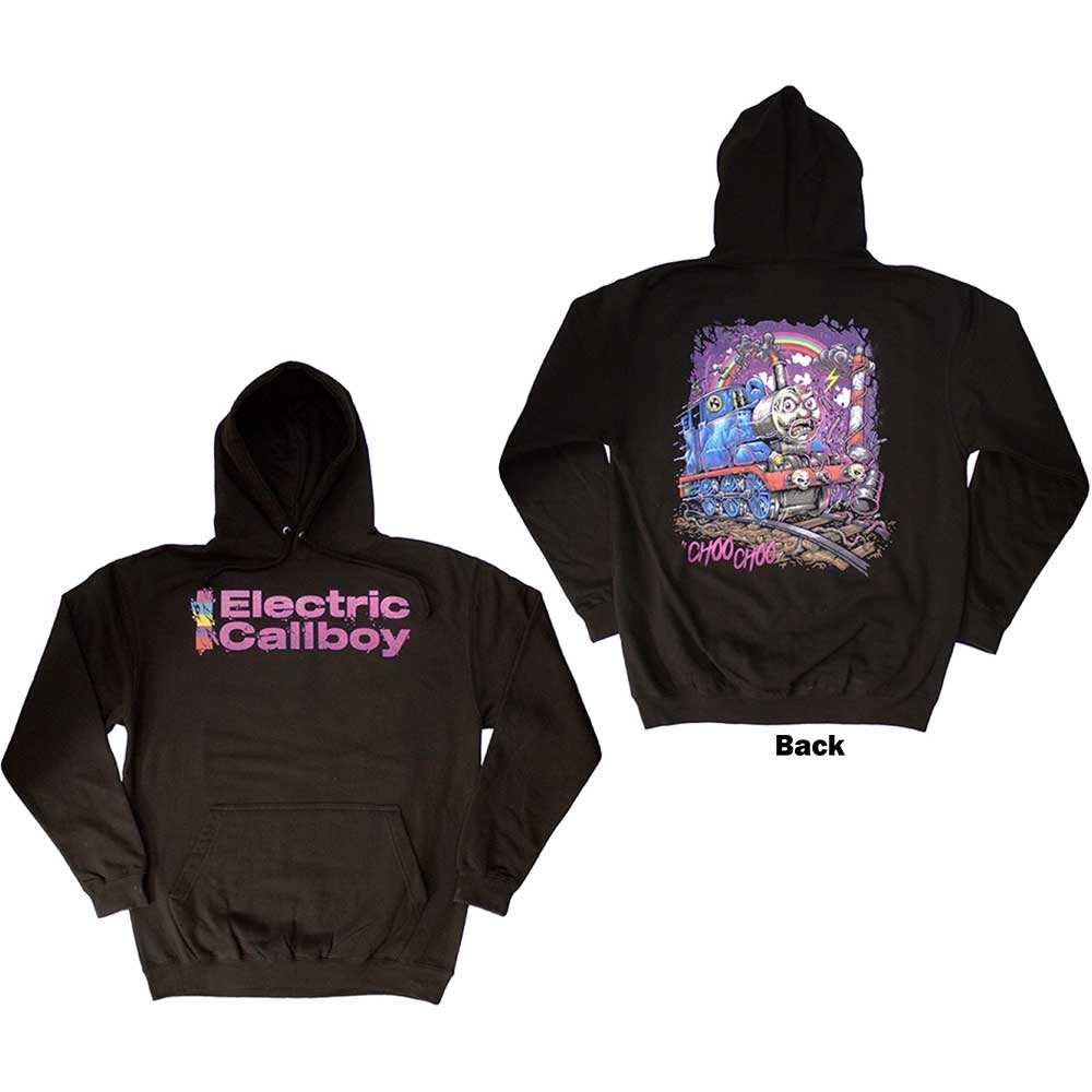 Black unisex pullover hoodie featuring a graphic print on the back.