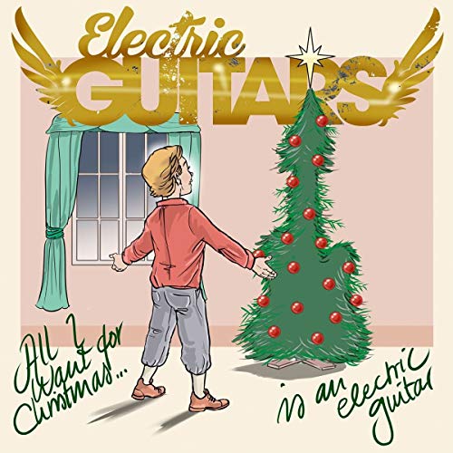 Album cover depicting a boy decorating a Christmas tree with guitars.