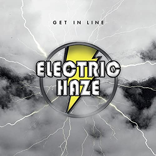 CD cover: "Electric Haze - Get In Line" with a lightning bolt design.