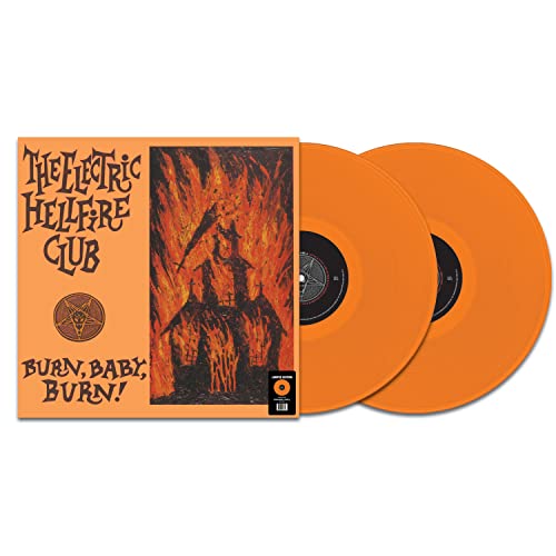 Orange vinyl records and album cover depicting a burning house.