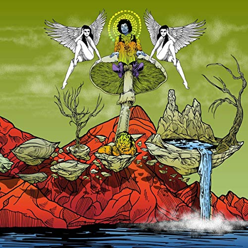 Jimi Hendrix album cover: a central figure with winged figures and landscape.