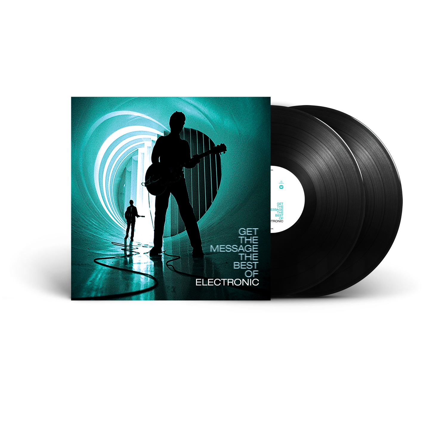 "Vinyl record sleeve with green cover art and black vinyl partially visible."
