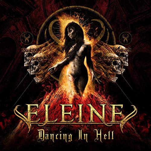 "Album cover art featuring a nude woman surrounded by flames and skulls."