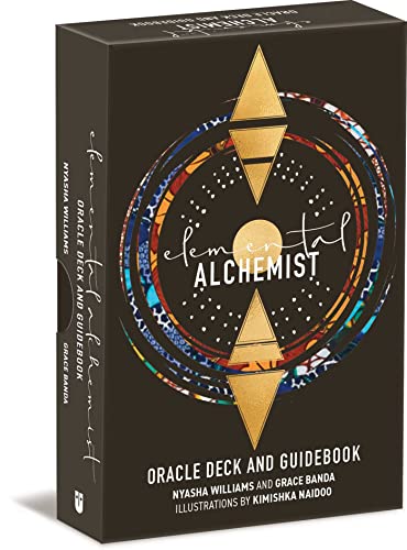 Black box for "Elemental Alchemist" oracle deck with gold and colorful design.