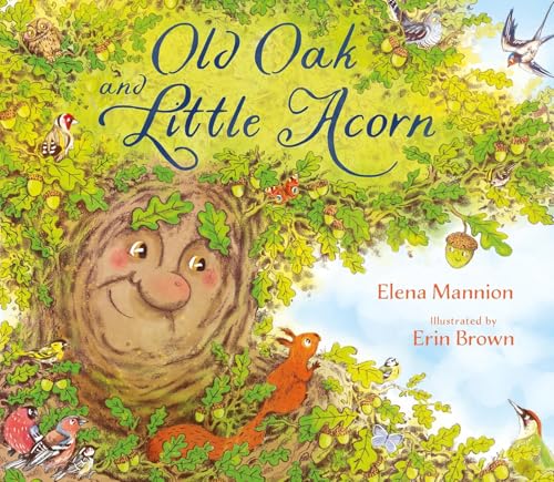Book cover illustration of an old oak tree with a face, a squirrel, and birds.