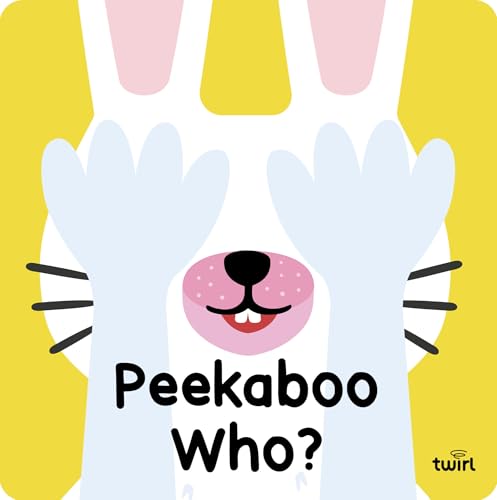 A white rabbit covering its eyes with its paws on a yellow background.