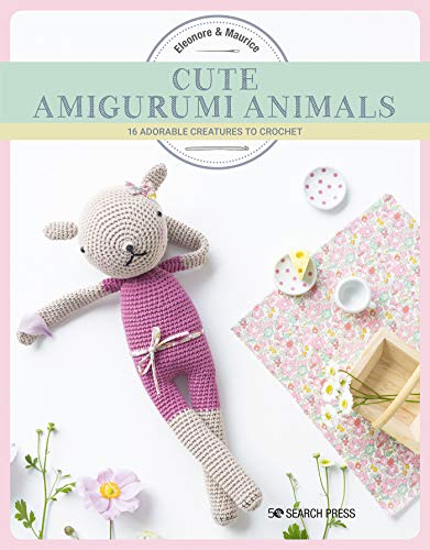 Crochet book cover featuring a purple and cream amigurumi lamb and floral background.
