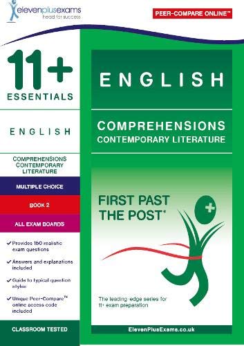 Green and white "11+ English Comprehensions" book cover, Book 2.
