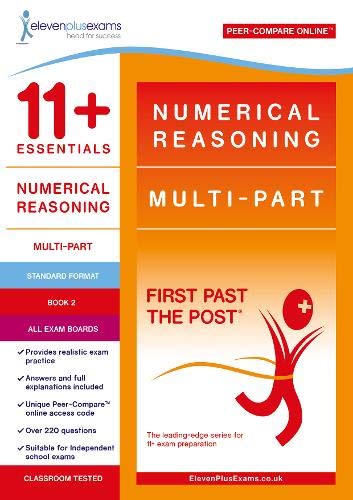 Orange and red book cover for "11+ Essential Numerical Reasoning: Multi-part Book 2".