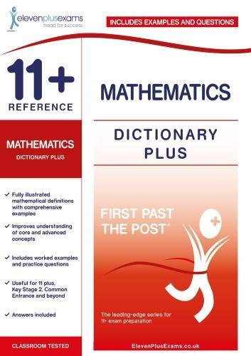 Book cover for 11+ Reference Mathematics Dictionary Plus featuring a red and white design.